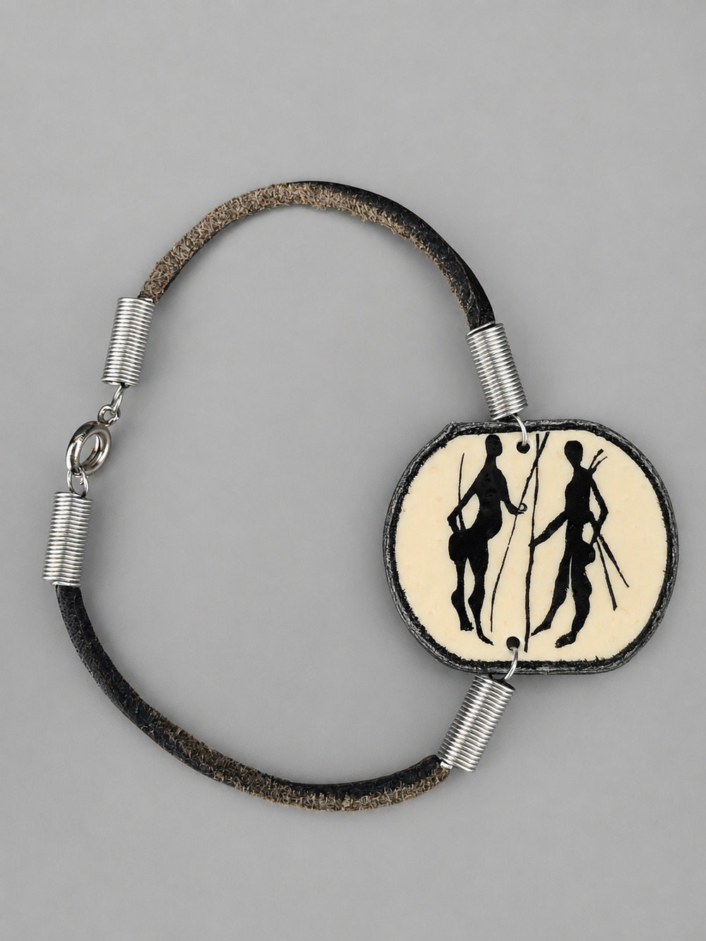 Vintage African Hand-Painted Bone Bracelet Tribal Silhouette Hunter Art Craft